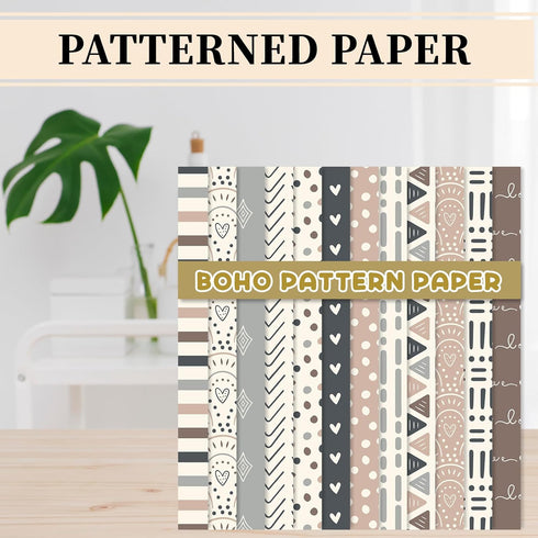 Whaline 24 Sheets Neutral Boho Pattern Paper Rainbow Heart Dot Scrapbook Specialty Paper Double Sided Decorative Craft Paper For DIY Card Making P...
