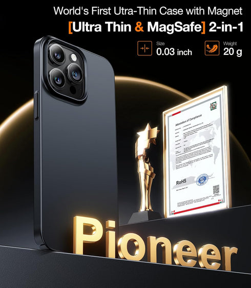 TORRAS Magnetic Slim-Fit for iPhone 14 Pro Max Phone Case, Ultra-Thin Case Compatible with MagSafe, Matte Hard PC Cover Protective Anti-Fingerprin...