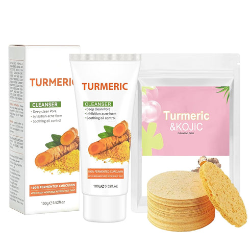 Turmeric Cleansing Pads & Turmeric Facial Cleanser - Turmeric Face Wash Soap with 20Pcs Facial Sponges, Natural Turmeric Soap And Face Pads Skin C...
