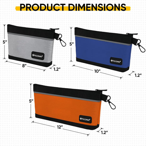 TICONN Tool Pouches with Zipper, 1680D Oxford Small Tool Bags, Waterproof Utility Bag Zipper Pouch for Tool Organizers and Storage (3 Pack Combo)...