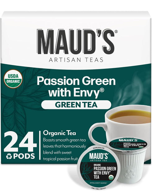 Maud's Organic Passion Green Tea Pods, 24 ct, Recyclable Single Serve Tea Pods – 100% Gourmet Blended Tea Leaves, Compatible with Keurig K Cups Ma...