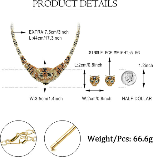 EVER FAITH Austrian Crystal Enamel Big Tiger Head Necklace Stud Earrings Set...