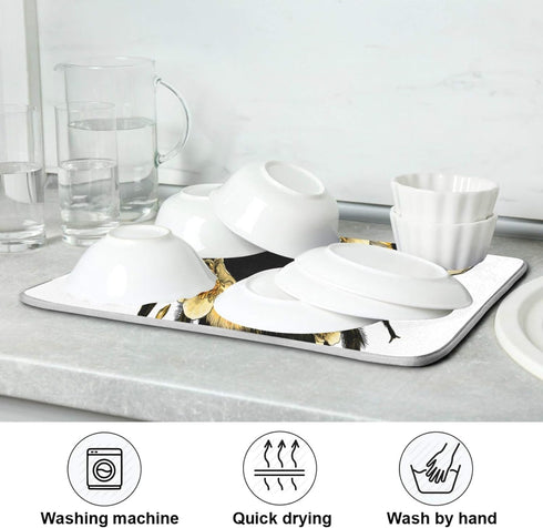 Bee Flower Cute Dish Drying Mat Countertop Protector Kitchen Decor 16" × 18"...