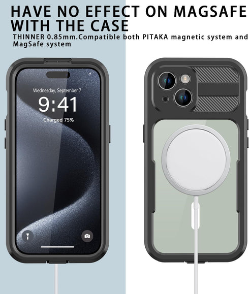 for iPhone 15 Phone Case Waterproof Shockproof Dustproof iPhone 15 Waterproof Cover Full-Body Sturdy with Magnetic Ring and Built-in Screen Protec...