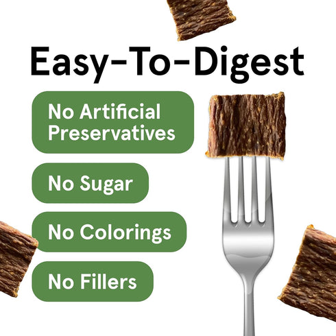 Real Meat Dog Treats - 4oz Bag of Bite-Sized Air-Dried Beef Jerky for Dogs - Grain-Free Jerky Dog Treats Made up of 95% Human-Grade, Free-Range, G...