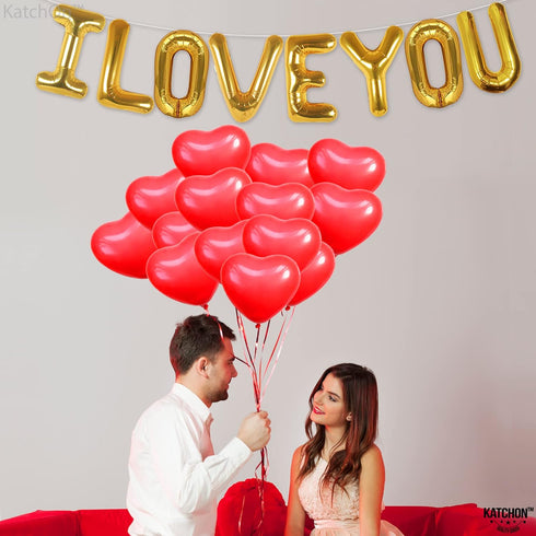 KatchOn, I Love You Balloons and Heart Balloon - 16 Inch, Pack 28 | Red Heart Balloons for Romantic Decorations Special Night | I Love You Decorat...