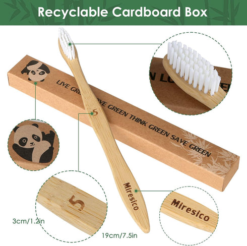 Bamboo Toothbrushes (10 Pack), BPA Free Toothbrush Medium with Firm Bristles, Eco-Friendly, Natural Biodegradable & Compostable Charcoal Wooden To...