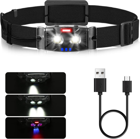 1000 Lumen Headlamp Rechargeable IPX4 Waterproof Hard Hat Headlight Forehead Flashlight for Adults Kids, Waterproof Headlight Camping Gear for Fis...