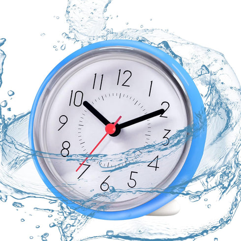 Suction-cup Waterproof Bathroom Clock, Desktop Clocks for Bathroom, 4 Inches Silent Non-Ticking Prevent Mist Wall Clock Light Blue...
