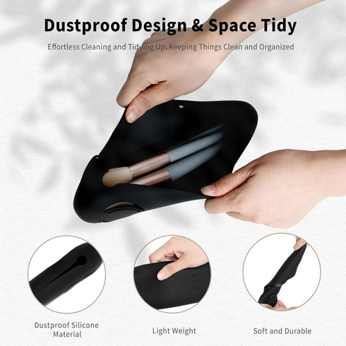 Soft Silicone Large Makeup Brush Holder,Travel Make Up Brushes Case Organizer,Double-sided Vent Portable Cosmetics Bags with Anti-Fall Out Magneti...