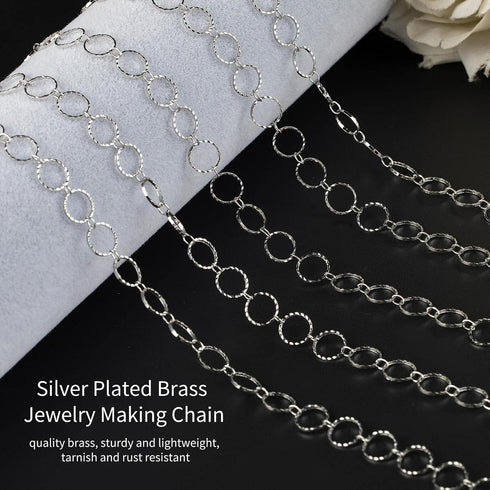 16.4 Feet Silver Plated Brass Chain for Jewelry Making Handmade Embossed 8mm Circle Link Chain Necklace DIY Supplies with 20pcs Open Jump Rings 50...
