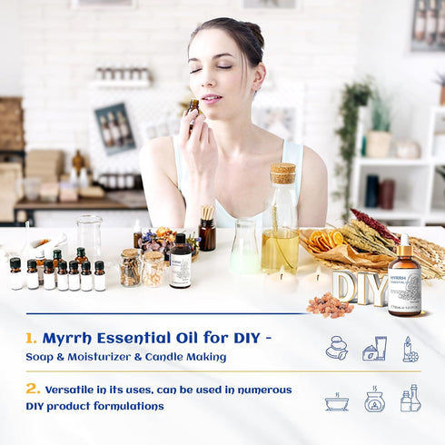 HIQILI Myrrh Essential Oil, for Skin, Masssge, Pain Relief, 100% Pure & Natural - 1.01 Fl Oz...