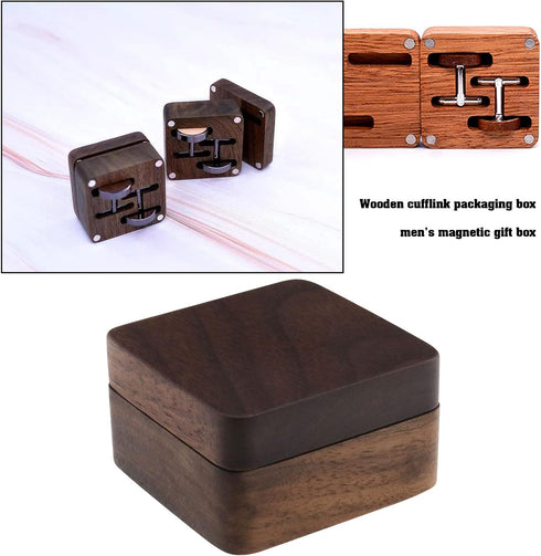 eMagTech Cufflink Box Wooden Cufflink Box Case Magnetic Cufflink Case Jewellery Organisers Accessories for Men Boys 4.7x4.7cm Brown...