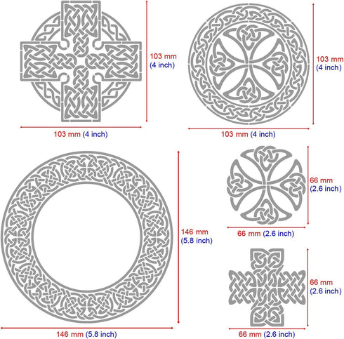 Aleks Melnyk No.38 Metal Journal Stencils, Celtic Knot, Cross, Stainless Steel Irish Stencils 3 PCS, Templates Tool for Wood Burning, Pyrography a...