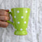 City to Cottage Handmade Lime Green and White Polka Dot Ceramic Coffee, Tea, Latte Mug, Cup with Large Handle, Unique 7 oz / 200ml Designer Potter...