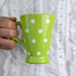 City to Cottage Handmade Lime Green and White Polka Dot Ceramic Coffee, Tea, Latte Mug, Cup with Large Handle, Unique 7 oz / 200ml Designer Potter...