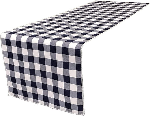 LA Linen Poly Checkered Table Runner, 14 by 108-Inch, Navy/White Checkered Gingham...