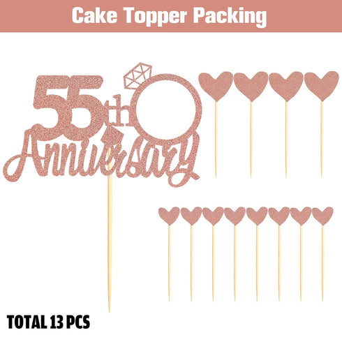 Sumerk 55th Anniversary Cake Topper,13PCS Rose Gold Glitter Cake Toppers Cake Decorations Set for 55th Wedding Anniversary Celebration Party...