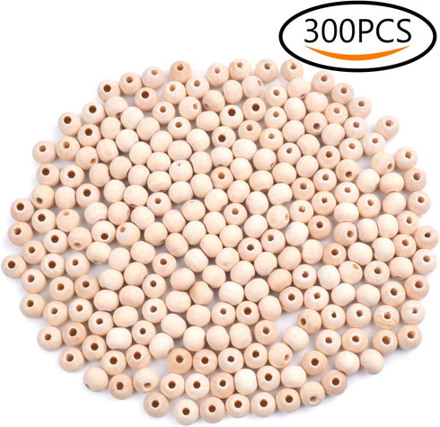 BronaGrand 300pcs 8MM Natural Color Round Ball Wood Spacer Beads Jewelry Findings Charms...