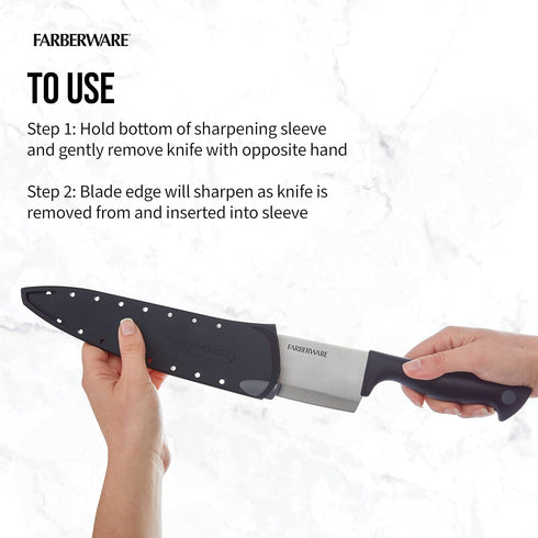 Farberware Edgekeeper 8-Inch Chef Knife with Self-Sharpening Blade Cover, High Carbon-Stainless Steel Kitchen Knife with Ergonomic Handle, Razor-S...