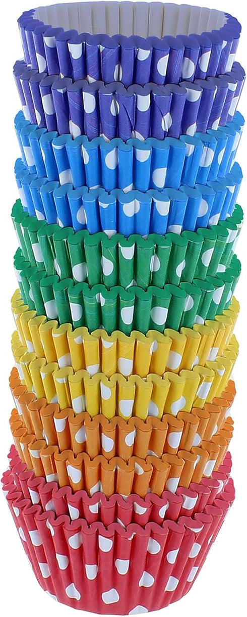 Bakery Crafts Polka Dot Baking Cups - 300-2" Cupcake Liners with White Spots, Purple, Blue, Green, Yellow, Orange, Red, Greaseproof Paper Cases fo...