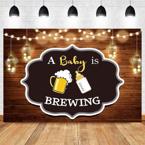 A Baby is Brewing Themed Photography Backdrop for Baby Shower Party Banner Decorations Vinyl Beer Bottle Rustic Wood Glitter Photo Background 5x3f...