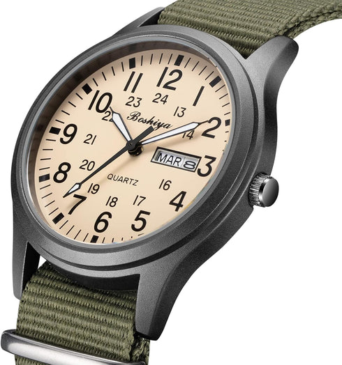 BOSHIYA Men's Military Tactical Field Watches Outdoor Sports/Work Watch Waterproof Analogue Quartz Watches Minimalist Lightweight Nylon Watch - Im...