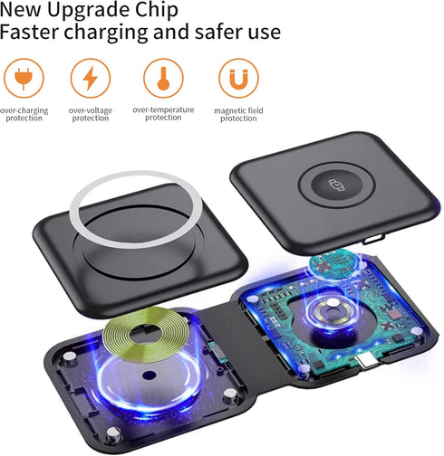 2-in-1 Wireless Charging Pad with Mag Safe - Compatible with iPhone 15/14/13/12 Pro Max, AirPods Pro, iWatch Ultra - Fast Charging Station for Qi ...