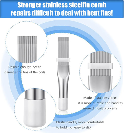 2 Pieces Different Fin Comb Condenser Fin Straightener Air Condition FCR6 Fin Comb and Stainless Steel Fin Comb Radiator Repair Tool Set for Strai...
