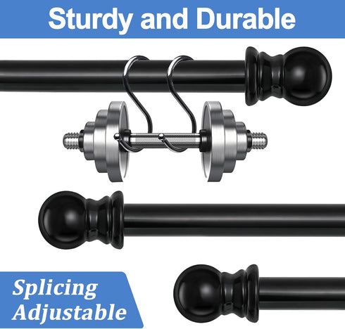 Curtain Rod, 48" - 84" Black Curtain Rods for Windows, 1" Diameter Decorative Adjustable Curtain Rod with Brackets for Room Divider, Bedroom, Livi...