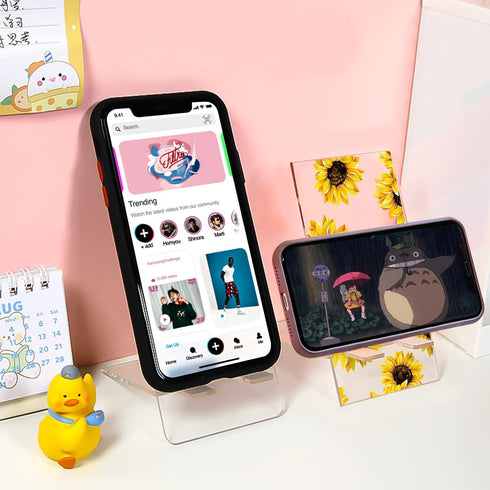 Cute Phone Stand for Desk Clear Yellow Sunflower Girls Women Kids Pretty Flower Floral Adjustable Phone Stand Holder Desk Accessories Compatible w...