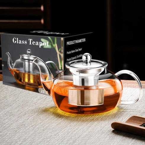 PARACITY Glass Teapot Stovetop 20 OZ/600ml, Tea pot with Removable 18/8 Stainless Steel Infuser, Borosilicate Clear Tea Kettle, Teapot Blooming an...