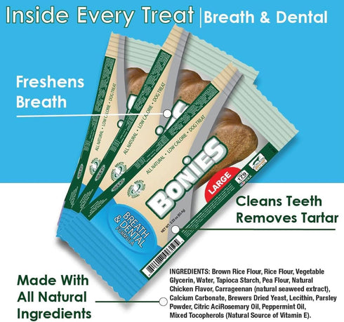 Bonies Natural Breath and Dental Formula Small-Sized Single Bone - All-Natural Ingredients, Fresh Breath, Cleans Teeth, Low Calories, Chicken Flav...