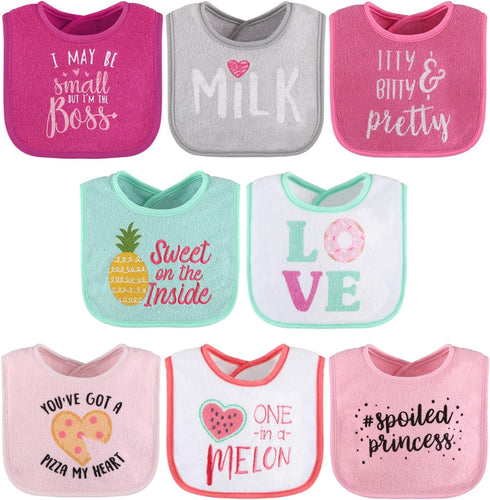 The Peanutshell Baby Girl Terry Bib Set of 8-100% Cotton, Soft, Absorbent Baby Bibs, Toddler Girl Set, Newborn & Infant Bib - Pink...