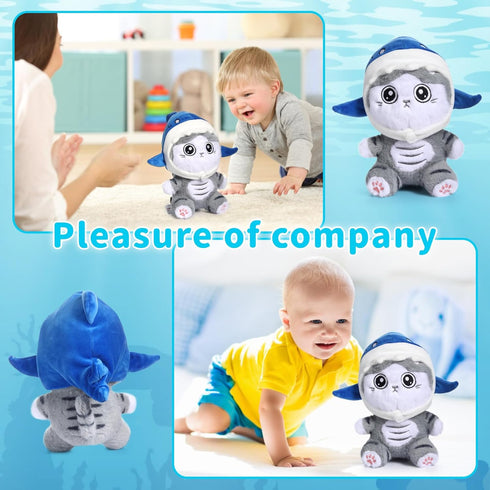 Emoin Shark Cat Plush Toy, 8" Kawaii Cat Stuffed Animal Interactive Toy Kawaii Cat Shark Plushie Removing a Hat can Turn Into Cat Shark Cat Doll P...