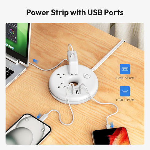 Travel Power Strip with USB Ports, NTONPOWER Cruise Approved Power Strip with 3 Outlet 3 USB(1 USB C), 5 ft Extension Cord, Compact for Indoor Hom...