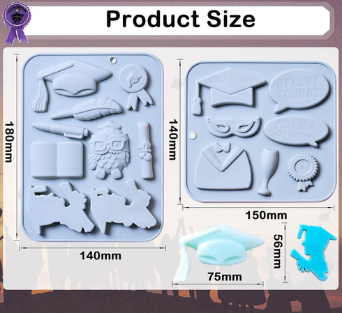 2 Pack Graduation 2024 Silicone Molds, Graduation Grad Cap Diploma Book Fondant Silicone Mold Congrats Cupcake Toppers Baking Mold for 2024 Gradua...