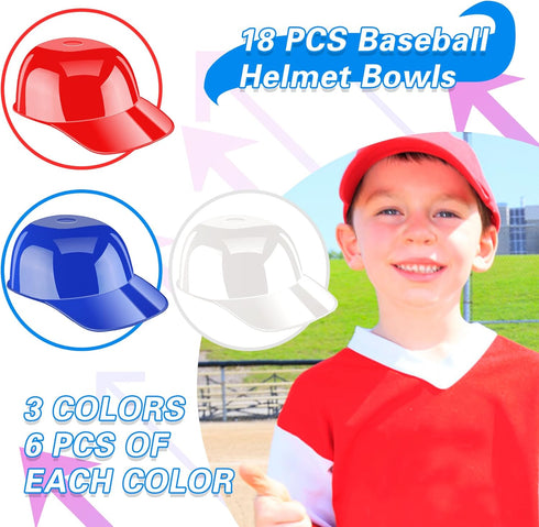 18PCS Mini Baseball Helmet Ice Cream Snack Bowl, 8 oz Helmets Plastic Baseball Cups, Kids Helmet Bowls, Mini Dessert Spoons Plastic Ice Cream Spoo...