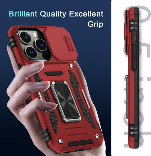 DEERLAMN for iPhone 15 Pro Max Case with Slide Camera Cover+Screen Protector(1 Pack), Rotated Ring Kickstand Military Grade Shockproof Protective ...