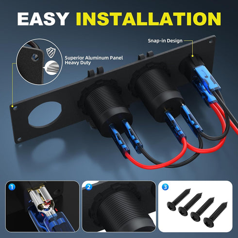 12V USB Outlet Socket Panel 12V DC 4.8A Dual USB Power Outlet & 12 Volt Cigarette Lighter Socket & Lighted ON/Off Rocker Toggle Switch for Marine ...