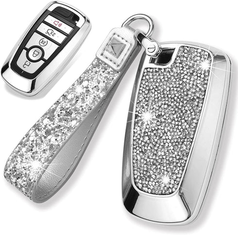 Royalfox(TM) 3 4 5 Buttons 3D Bling keyless Entry Remote Smart Key Fob case Cover for 2017 2018 2019 2020 2021 2022 Ford Mustang Explorer Edge Fus...