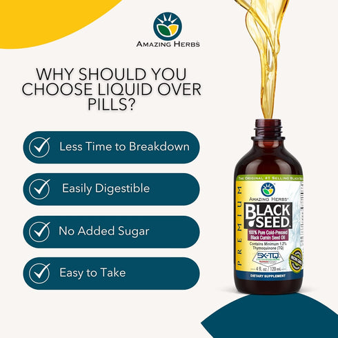 Amazing Herbs Premium Black Seed Oil - Gluten Free, Non GMO, Cold Pressed Nigella Sativa Aids in Digestive Health, Immune Support, Brain Function ...