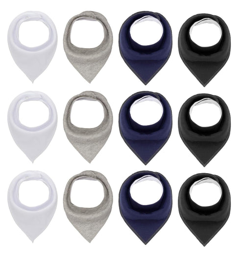 Maiwa Black White Cotton Bandana Snap Drool Bibs for Baby Girls Boys for Drooling eating Teething for 12 Pack...