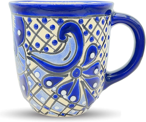 Talavera Mug - Hand Painted Mexican Coffee Mug - Authentic Mexican Decor - Blue and White - Taza Mexicana Azul Blanco...