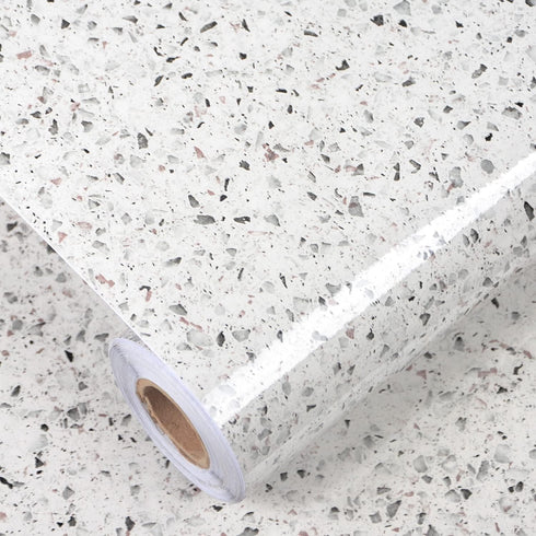 Gray White Terrazzo Contact Paper 88" X 16" Granite Contact Paper for Kitchen Counter Top Peel and Stick Countertop Adhesive Wallpaper for Cabinet...