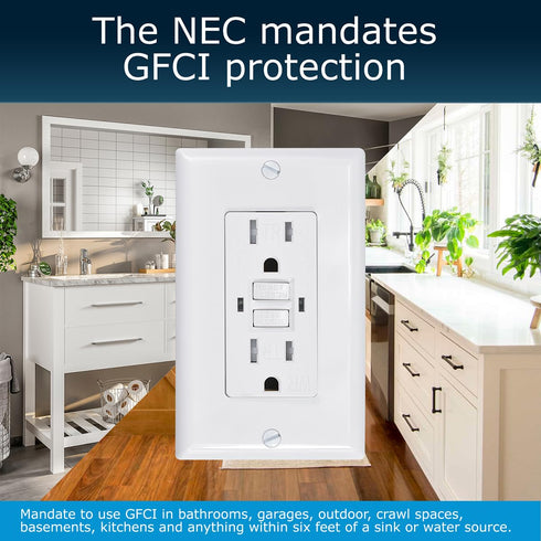 GFC2301 Duplex Self-Test Tamper and Weather Resistant GFCI Outlets with Wall Plate, TR/WR GFCI Outlets, 15 Amp 120V AC, White, UL Listed, 1 Pack...