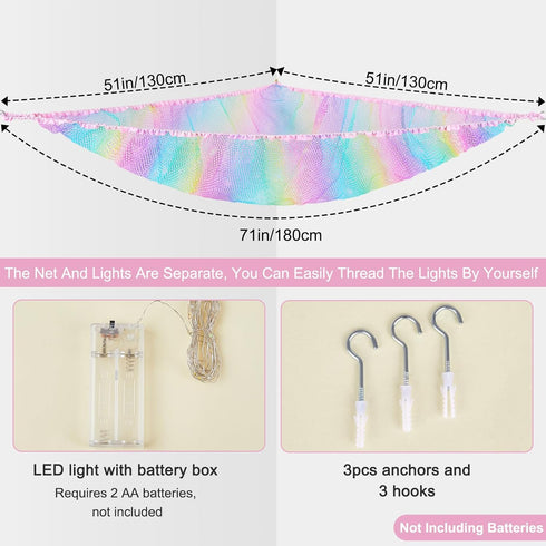 Stuffed Animals Net or Hammock Kids Toy Storage Organizer with LED Light Hanging Corner Stuffed Animals Holder Kids Girls Room Decor (Pack of 1)...
