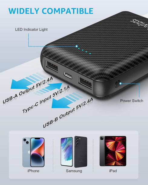5V 2A Heated Vest Battery Pack, 12000mAh Compact Rechargeable Battery Pack for Heated Vest, with Dual USB Output Ports Portable Power Bank for Hea...