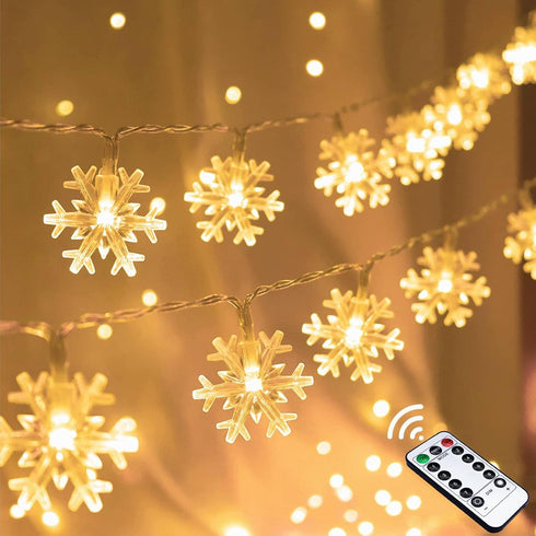 Christmas Snowflake String Lights, 20 FT 40 LED Warm White Battery Operated Fairy Lights with Remote Timer - Bedroom Room Indoor Xmas Tree Decorat...