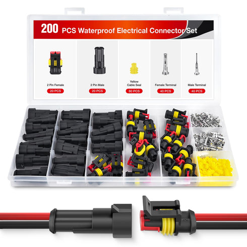 Nilight 200PCS 2 Pin Electrical Connector ?Plug Male Female Terminal Wire Connector Waterproof Connectors 2 Way Automotive Connect Set for Car Tru...